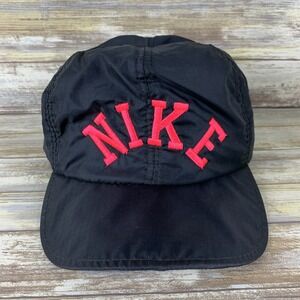 Vintage Nike Hat Mens One Size Black Pink Nylon YUPOONG 1980's Snapback Retro